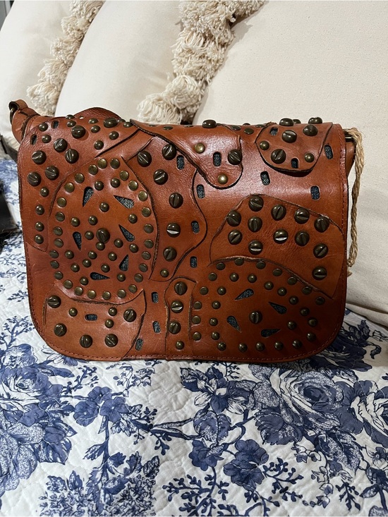 Patricia Nash Handbags - Patricia Nash Brown Leather Studded Crossbody Bag